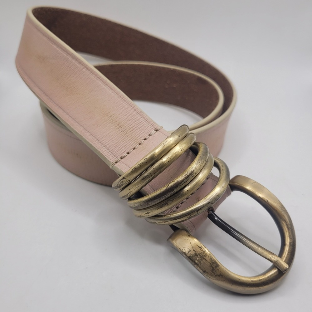 Free People Belt Medium Pink Leather Triple Ring Round Buckle Boho Casual
